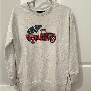 Ellen Tracy Christmas Gray Sweater with Red Plaid Truck